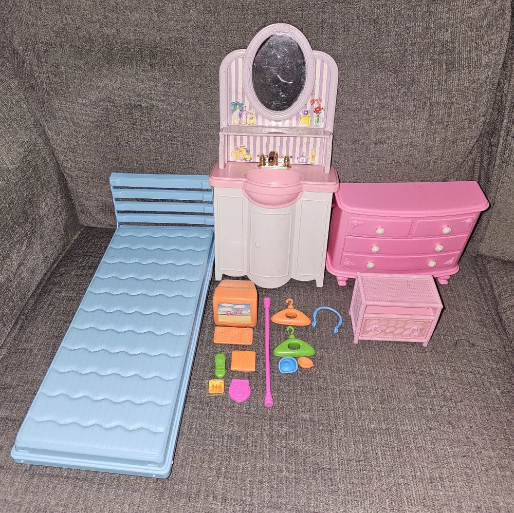 Barbie Doll Sized Dollhouse Furniture Lot - Pink and Blue